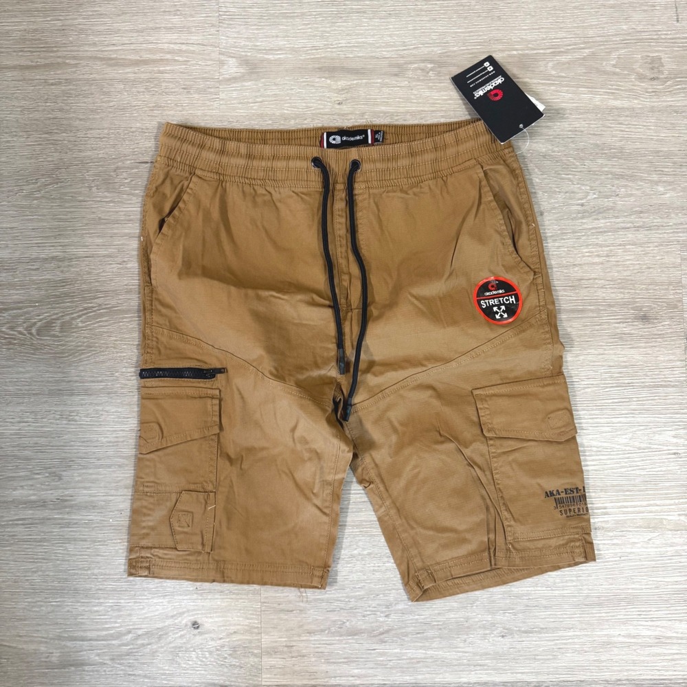 Akademiks Cargo Shorts Mens XL British Khaki Stretch Drawstring A12SH32